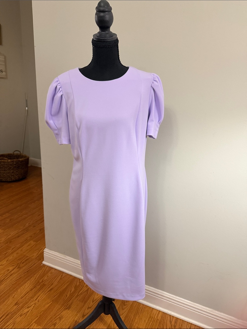DKNY Wisteria / Lilac Round Neck Short Puff Sleeve Sheath Dress-NWOT